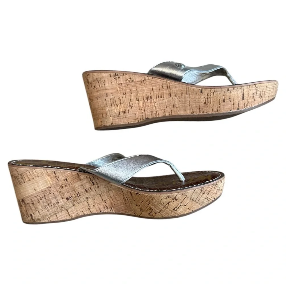 Sam Edelman, size 9.5, platform heel sandals, cork and silver